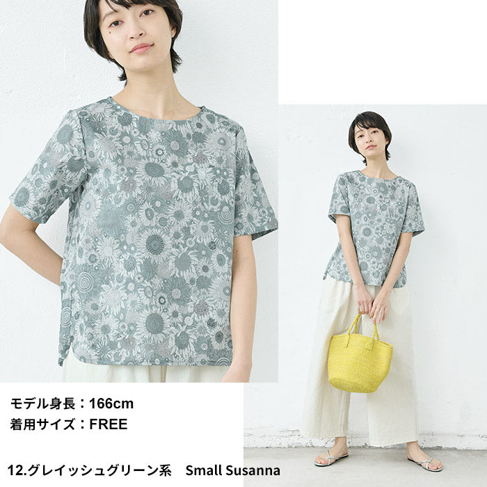 リバティプリント Tシャツブラウス グレイッシュグリーン系