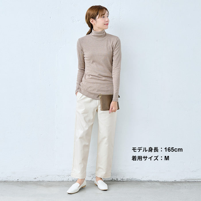 [パンツレディースきれいめ春]コットン100%ヘリンボンセミワイドパンツカーブパンツ/日本製メール便可40代50代60代30代女性ファッションワイドパンツヘリンボーンワークパンツ綿100秋冬カジュアル