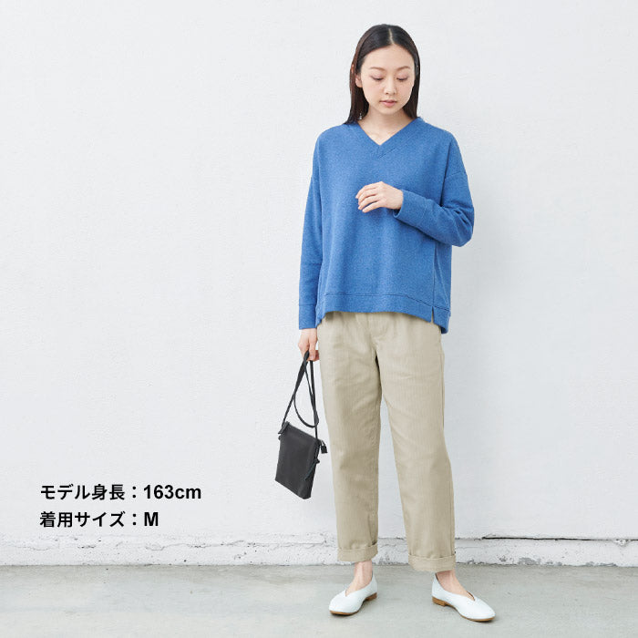 コットン100％しっかり厚手 ヘリンボンセミワイドパンツ グレージュ
