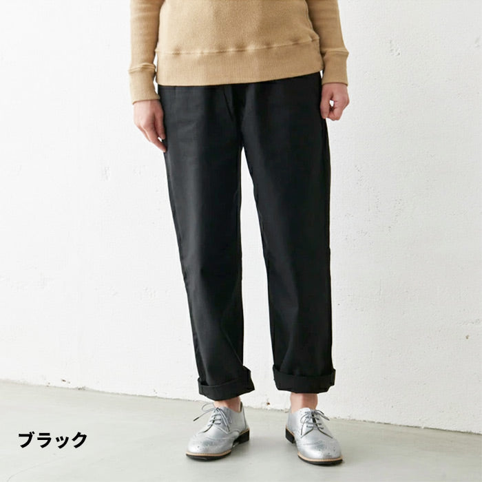 [パンツレディースきれいめ春]コットン100%ヘリンボンセミワイドパンツカーブパンツ/日本製メール便可40代50代60代30代女性ファッションワイドパンツヘリンボーンワークパンツ綿100秋冬カジュアル