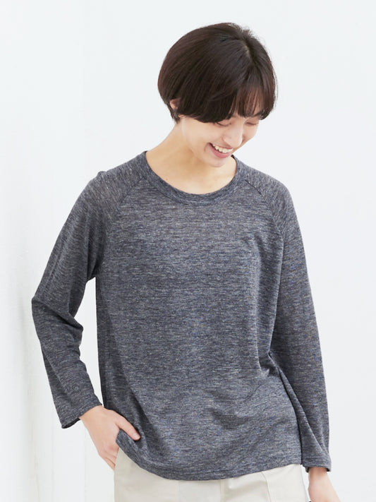 プレミアムリネン100％八分袖ラグラン クルーネックTシャツ