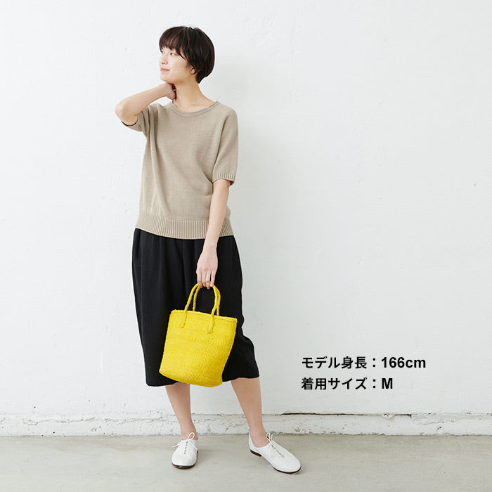 [サマーニットレディース半袖]ギマコットン100％五分袖プルオーバー/日本製メール便可40代50代60代女性ファッション５分袖麻より麻らしい擬麻コットンさらさら春夏秋ニットカジュアルクルーネックラグラン