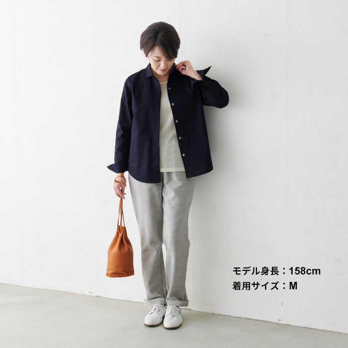 [ブラウス丸襟白シャツ]オーガニックコットン100%マルエリシャツ/日本製メール便可40代50代60代女性ファッションレディースコットン綿100長袖丸襟オックス素材シンプル春夏秋冬ストライプ