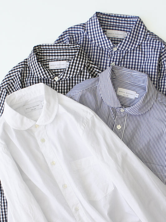 コットン100% 細番手のラウンドカラーシャツ