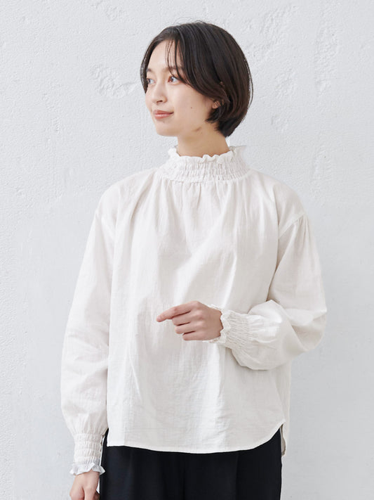 コットン100％ ダブルガーゼ シャーリングブラウス