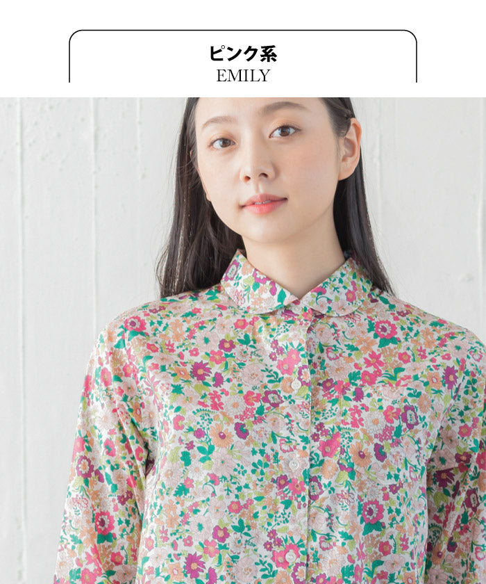 リバティプリント マルエリシャツ ピンク系