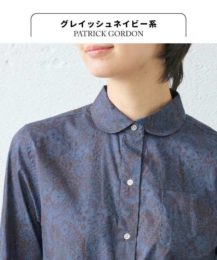 リバティプリント マルエリシャツ グレイッシュネイビー系