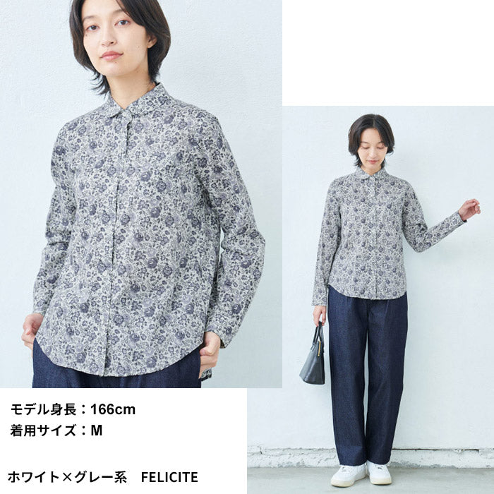 [リバティブラウス長袖]リバティプリントマルエリシャツ/日本製メール便可40代50代60代女性ファッションレディースシャツ丸襟花柄リバティーリバティ生地タナローンliberty