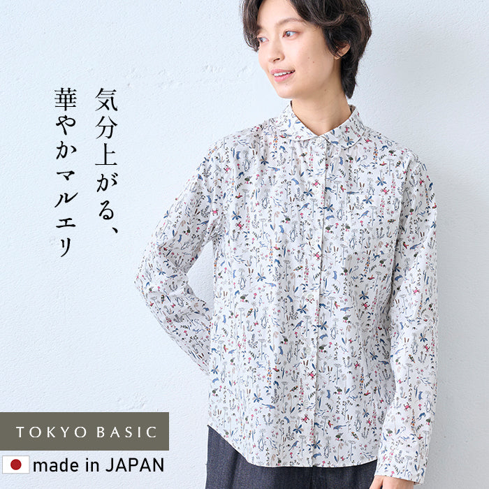 リバティプリントマルエリシャツ オフホワイト×カラフル系(Theo)