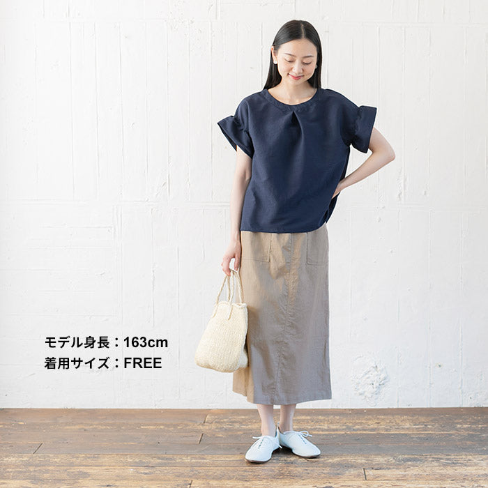 [ロングスカート春夏タイト]リネン＆コットンベイカースカート/日本製40代50代60代女性ファッションレディースロングロング丈綿麻カジュアルウエストゴム大きいサイズ春夏秋ボトム