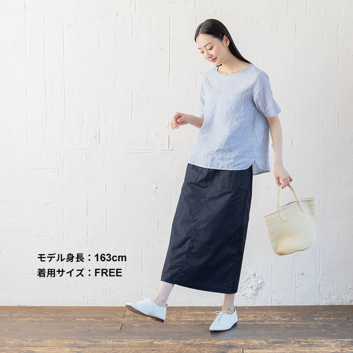 [ロングスカート春夏タイト]リネン＆コットンベイカースカート/日本製40代50代60代女性ファッションレディースロングロング丈綿麻カジュアルウエストゴム大きいサイズ春夏秋ボトム