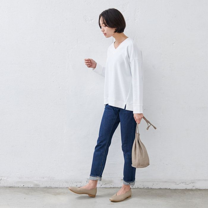 [スクエアトゥパンプスフラットシューズ]本革VカットスクエアシューズRecipe/日本製40代50代60代女性ファッション柔らかい革靴本革22.5～24.5cmコンフォートシューズVカットレシピ