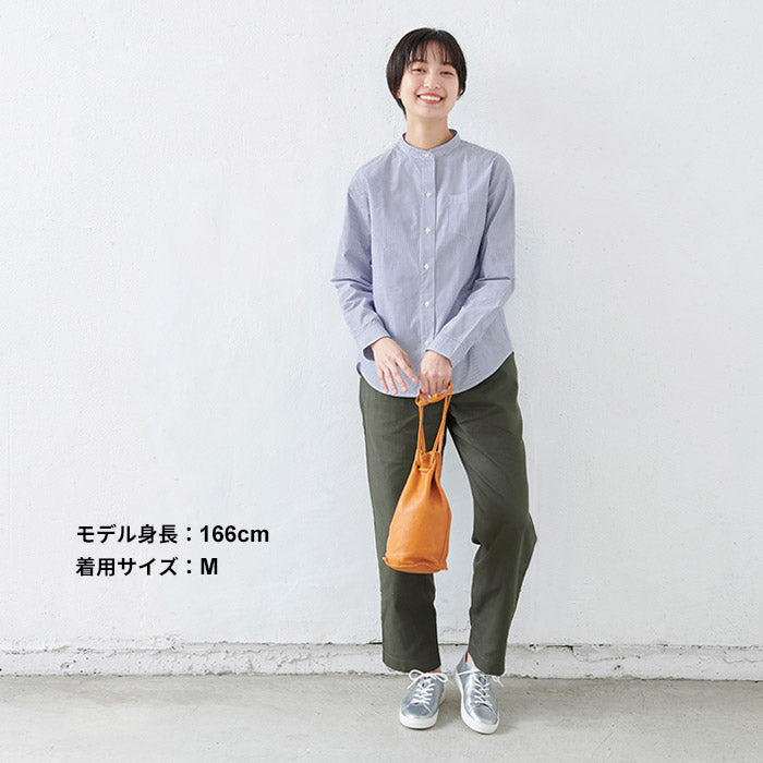 [シャツブラウスレディース長袖]オーガニックコットン100%バンドカラーシャツ/日本製メール便可40代50代60代女性ファッションコットン綿100ノーカラースタンドカラーオックス素材春夏秋冬