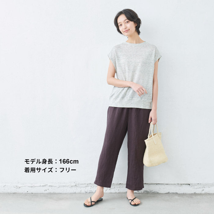 [リネンインナーペチパンツ]フレンチリネン100％ぺチパンツ/日本製メール便可40代50代60代女性ファッション麻100％ワイドレギンスイージーパンツルームウェア