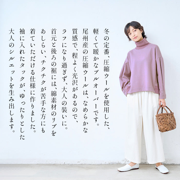 圧縮ウール100% リブ使い タートルプルオーバー　商品説明
