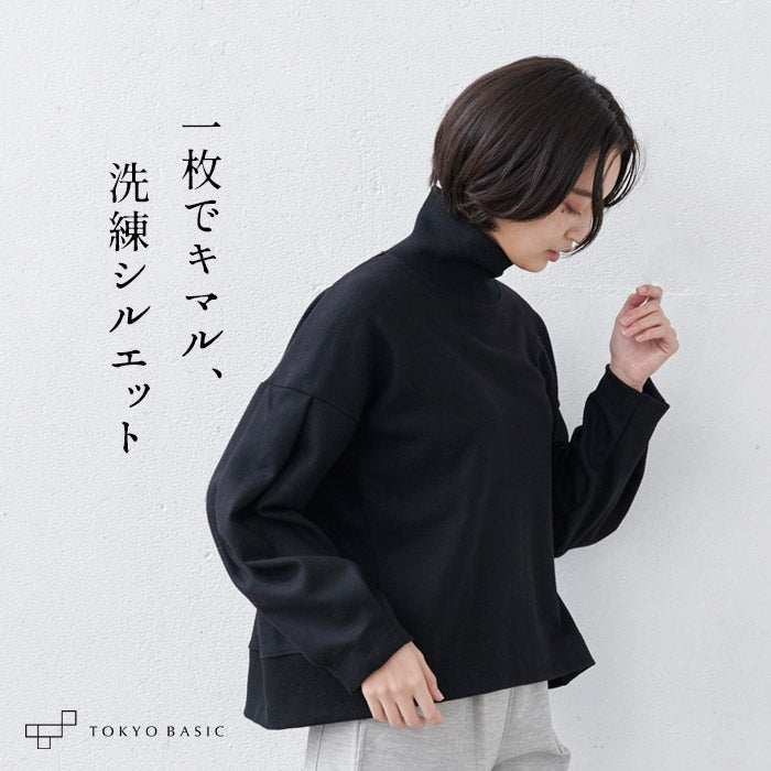 圧縮ウール100％ リブ使いタートルプルオーバー