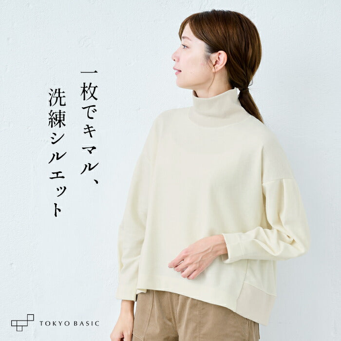 圧縮ウール100％ リブ使いタートルプルオーバー