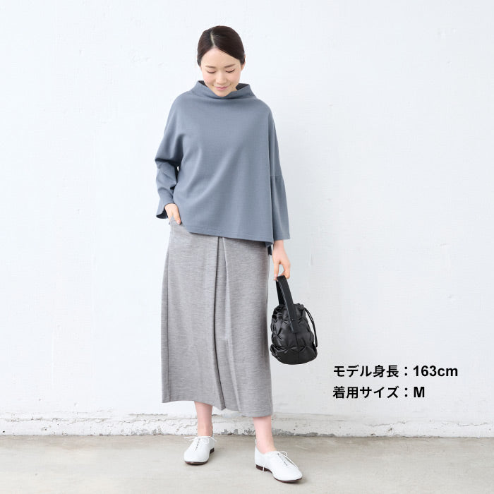 [スカート秋冬大人きれいめ]圧縮ウール100%Aラインタックスカート/日本製40代50代60代女性ファッションストレッチニットウール100％ゆったりロング丈
