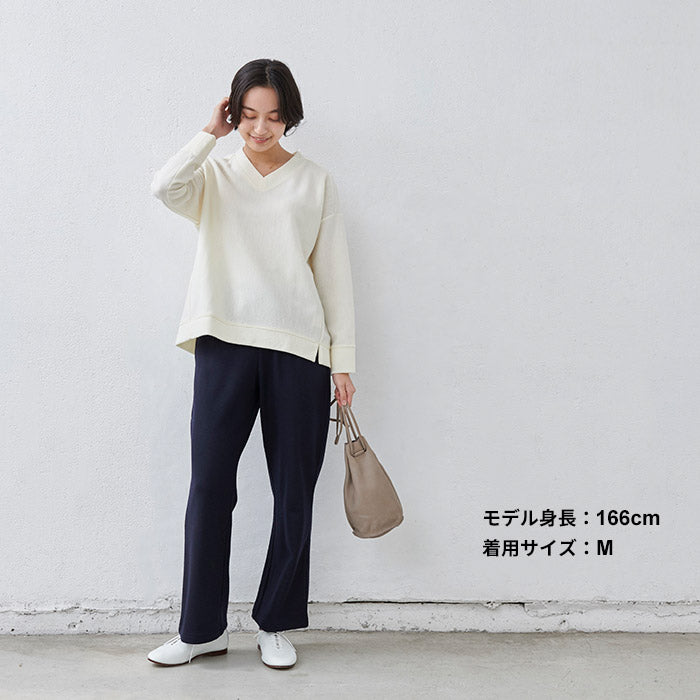[フレアパンツ冬レディース]圧縮ウール100％脚長パンツ/日本製メール便可40代50代60代女性ファッションスタイルアップきれいめセミブーツカット