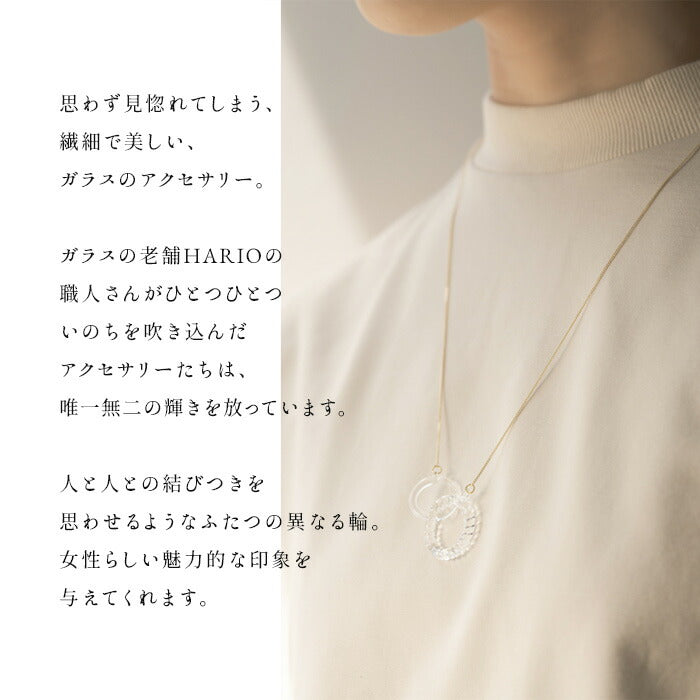 [ネックレスガラスHARIO透明]ネックレスリアンHARIOLampworkFactry/日本製40代50代60代強化ガラス揺れる水滴円サークルアクセサリーフォーマル卒業式入学式結婚式ギフトハンドメイド