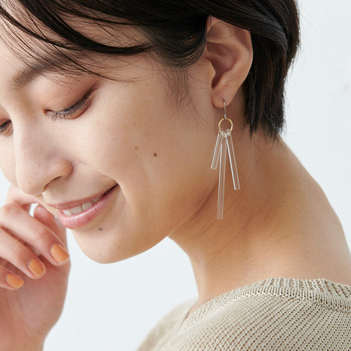 [ピアスガラスHARIO透明]ピアスカナデチタンポストフックHARIOLampworkFactry/日本製40代50代60代金属アレルギーハンドメイド揺れるアクセサリーフォーマル結婚式