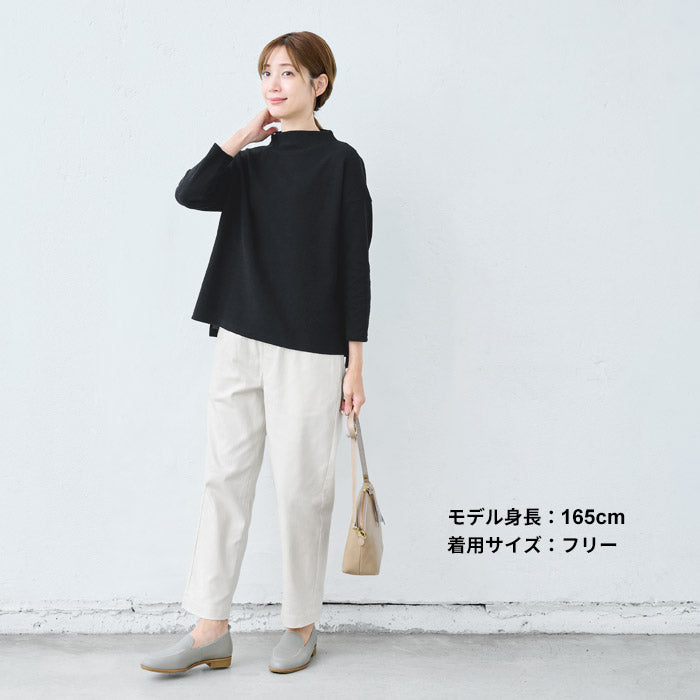 [トレーナー長袖レディース]ウェーブコットンワッフルトレーナー/日本製30代40代50代60代女性ファッション綿100％体系カバー華奢見えゆったりきれいめモックネックプルオーバー