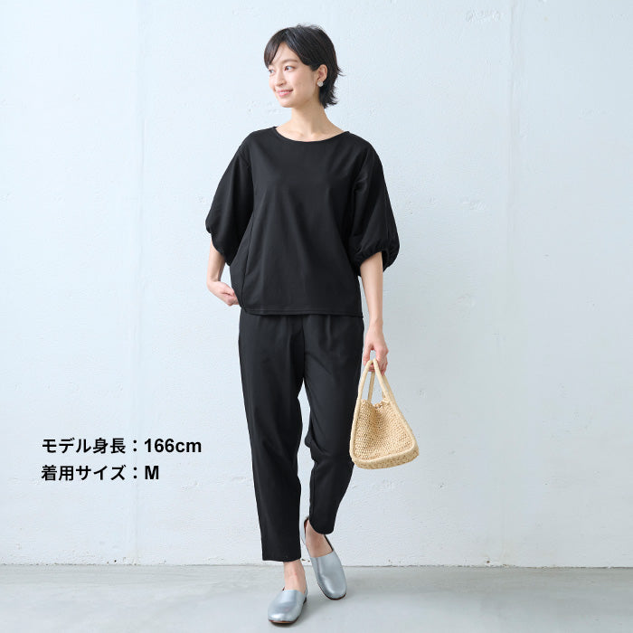 強撚糸コットン100％ アンクルパンツ　ブラック
