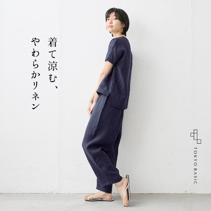 60番手 フレンチリネン100% Vネックプルオーバー + ペチパンツ