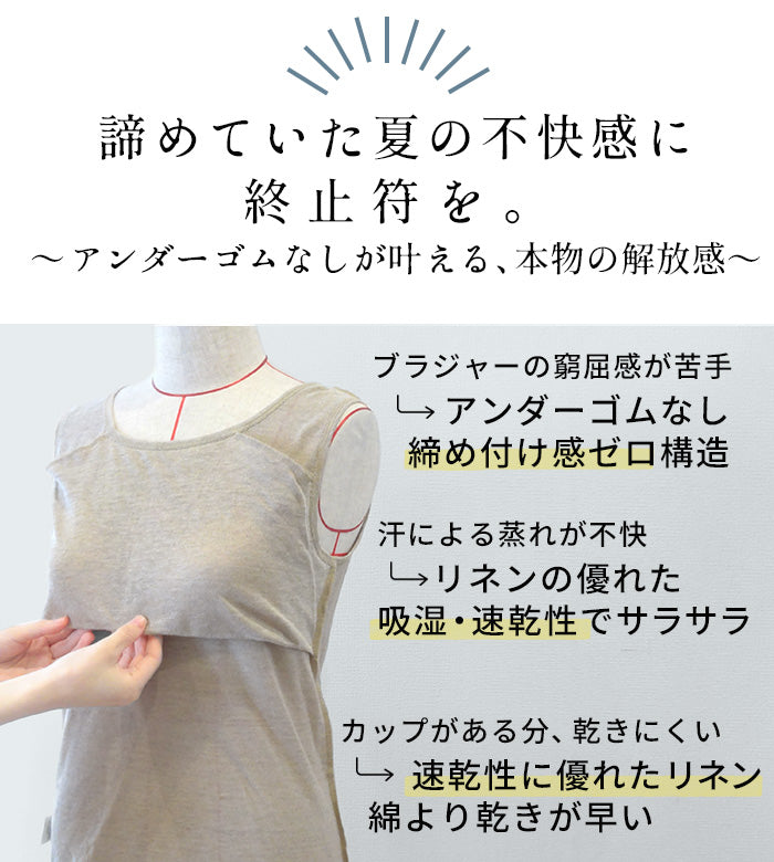 プレミアムリネン100％ カップ付ペチコートワンピース 商品説明