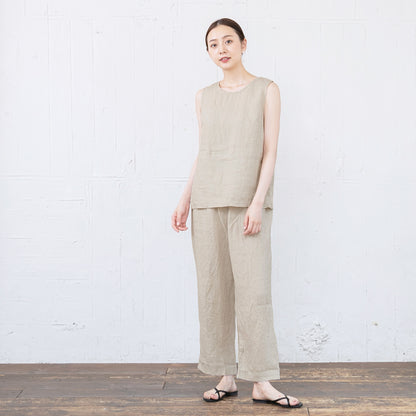 60番手 フレンチリネン100% ノースリーブ ブラウス + ペチパンツ 2点セット