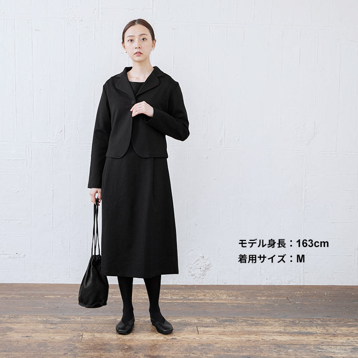 [礼服レディースフォーマルミセススーツ50代]ハイテンションストレッチセットアップ2点セット/日本製40代60代ワンピーステーラードジャケット綿コットン入学式卒業式母ママブラックフォーマル