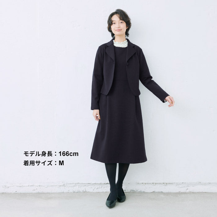 [礼服レディースフォーマルミセススーツ50代]ハイテンションストレッチセットアップ2点セット/日本製40代60代ワンピーステーラードジャケット綿コットン入学式卒業式母ママブラックフォーマル