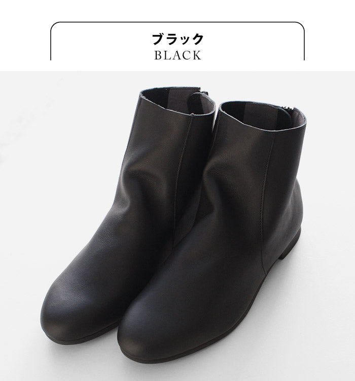 [ショートブーツレディース歩きやすい]本革かかとファスナーくしゅブーツRecipe/日本製40代50代60代30代女性柔らかい革靴レシピブラックブラウン2E相当疲れない
