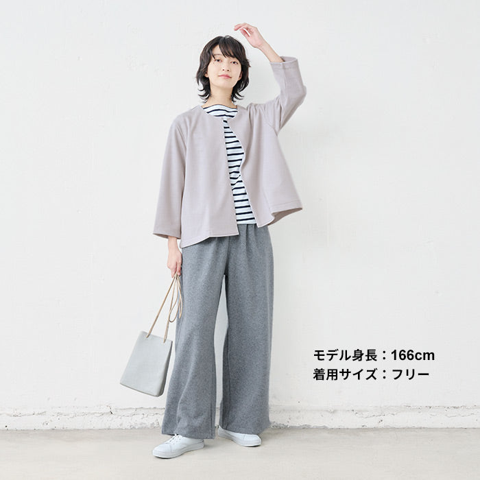 [ジャケットレディースノーカラー]圧縮ウール100%こなれジャケット/日本製40代50代60代女性フォーマルラフ楽紺黒入学式卒業式七五三母ママ仕事オフィスミセスウール大きめゆったりナチュラル冬秋
