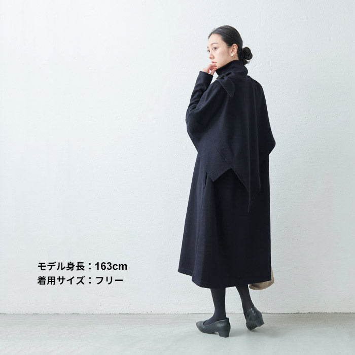 [ケープレディースポンチョ]圧縮ウール100%ケープ/日本製40代50代60代女性フォーマルラフ紺黒七五三母ママ入学式卒業式ミセスウール大きめゆったり防寒冬秋