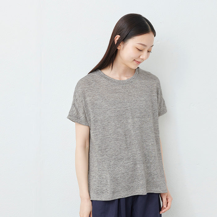 プレミアムリネン100%フレアTシャツ 杢グレー