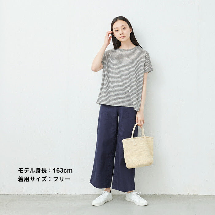 [リネンコットンレディース]ベルギーリネン＆コットンドロップショルダーTシャツ/日本製メール便可40代50代60代30代女性半袖綿麻ビッグシルエットオーバーサイズ無地シンプル大人服春夏秋