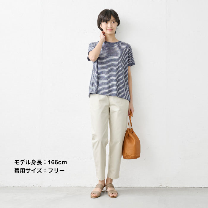 [リネンコットンレディース]ベルギーリネン＆コットンドロップショルダーTシャツ/日本製メール便可40代50代60代30代女性半袖綿麻ビッグシルエットオーバーサイズ無地シンプル大人服春夏秋