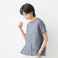 プレミアムリネン100%フレアTシャツ 杢ネイビー×ホワイト