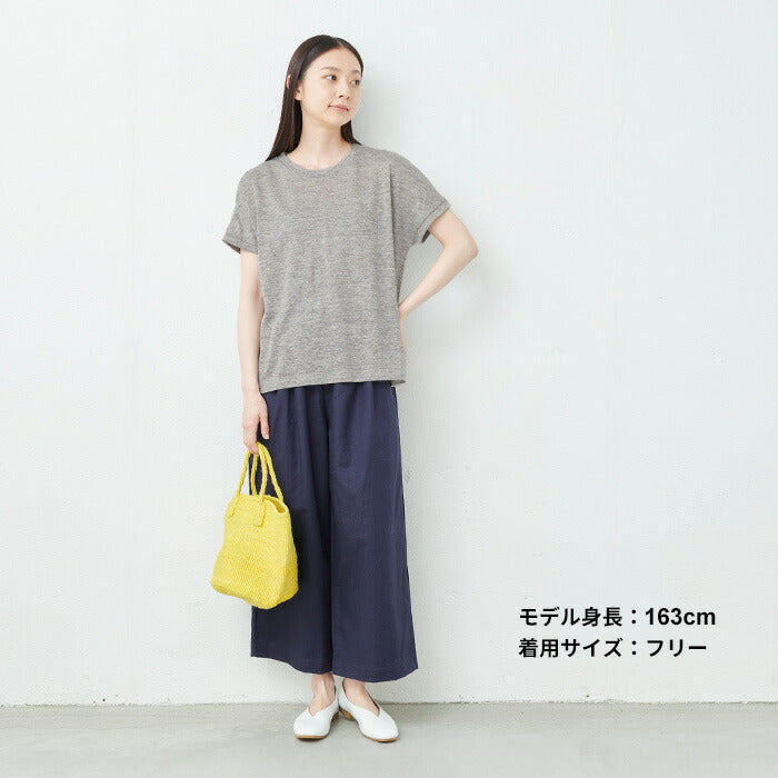 [リネンコットンレディース]ベルギーリネン＆コットンドロップショルダーTシャツ/日本製メール便可40代50代60代30代女性半袖綿麻ビッグシルエットオーバーサイズ無地シンプル大人服春夏秋
