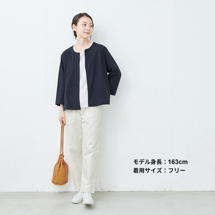 [ジャケットレディースノーカラー]圧縮ウール100%こなれジャケット/日本製40代50代60代女性フォーマルラフ楽紺黒入学式卒業式七五三母ママ仕事オフィスミセスウール大きめゆったりナチュラル冬秋