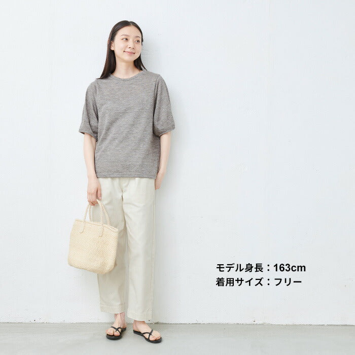 [tシャツレディース半袖ゆったり]プレミアムヘビーリネン100％袖ふんわりTシャツ/日本製メール便40代50代60代30代女性ファッション麻100無地ボリュームスリーブバルーンスリーブ速乾抗菌