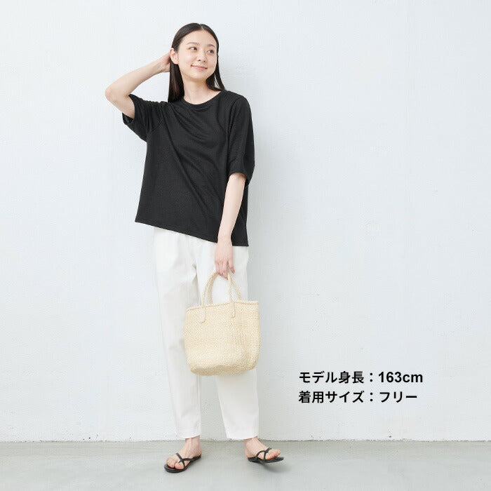 [tシャツレディース半袖ゆったり]プレミアムヘビーリネン100％袖ふんわりTシャツ/日本製メール便40代50代60代30代女性ファッション麻100無地ボリュームスリーブバルーンスリーブ速乾抗菌