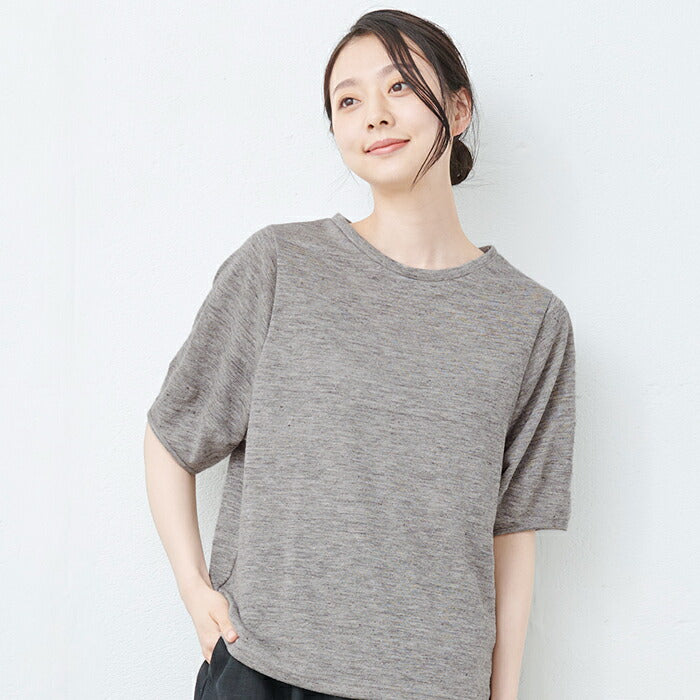 プレミアムヘビーリネン100％ 袖ふんわりTシャツ