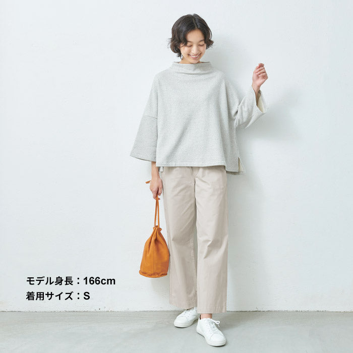 [ワイドパンツレディースきれいめ]コットン100％ミニヘリンボンワイドパンツ/日本製40代50代60代30代女性ウエストゴムコットン綿カジュアル春夏ゆったり上品大人SML