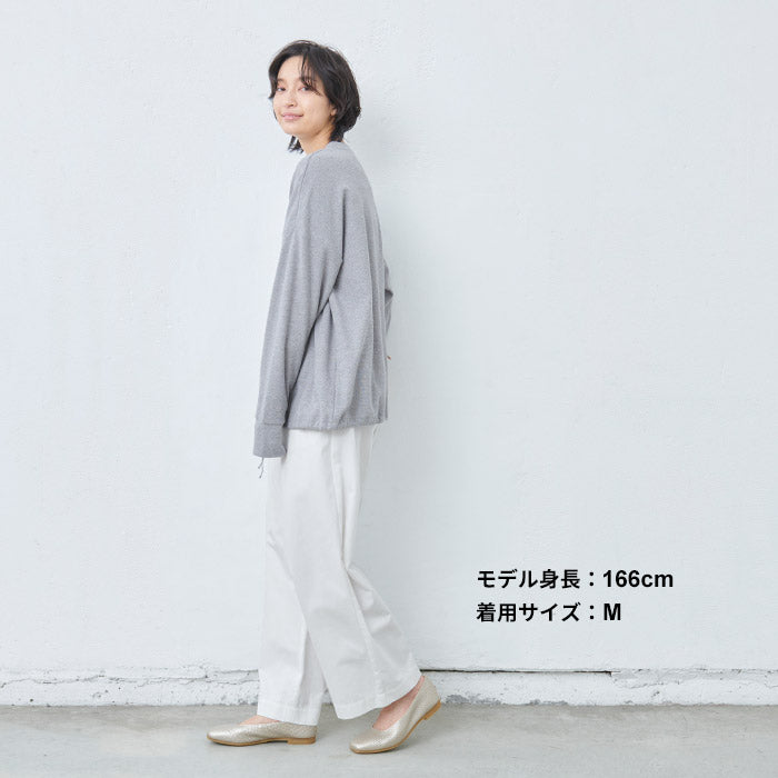 [ワイドパンツレディースきれいめ]コットン100％ミニヘリンボンワイドパンツ/日本製40代50代60代30代女性ウエストゴムコットン綿カジュアル春夏ゆったり上品大人SML