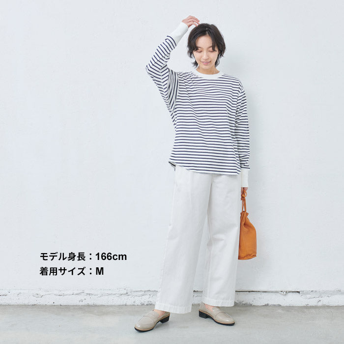 [ワイドパンツレディースきれいめ]コットン100％ミニヘリンボンワイドパンツ/日本製40代50代60代30代女性ウエストゴムコットン綿カジュアル春夏ゆったり上品大人SML