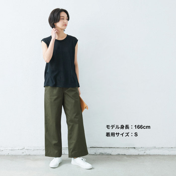 [ワイドパンツレディースきれいめ]コットン100％ミニヘリンボンワイドパンツ/日本製40代50代60代30代女性ウエストゴムコットン綿カジュアル春夏ゆったり上品大人SML