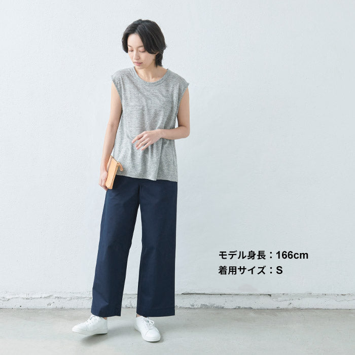 [ワイドパンツレディースきれいめ]コットン100％ミニヘリンボンワイドパンツ/日本製40代50代60代30代女性ウエストゴムコットン綿カジュアル春夏ゆったり上品大人SML