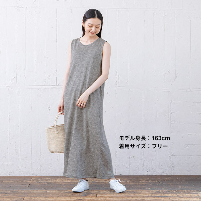 [ワンピース夏レディース]プレミアムヘビーリネン100％ノースリーブマキシワンピース/日本製40代50代60代女性きれいめ麻リネンノースリワンピ黒ブラック春秋グレーシンプルナチュラルゆったり半袖